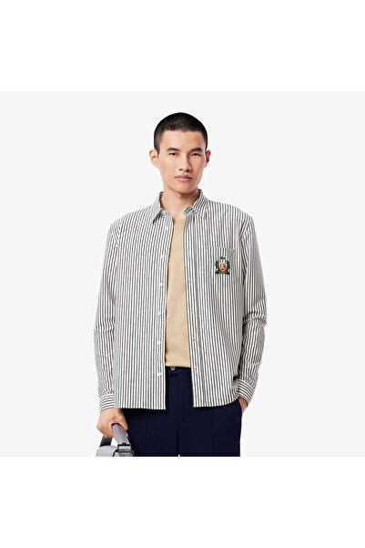Lacoste Erkek Regular Fit Çizgili Beyaz Gömlek