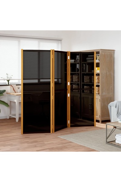 vidaxl فاصل غرفة ثلاثي الألواح، أسود، 210 × 180 سم