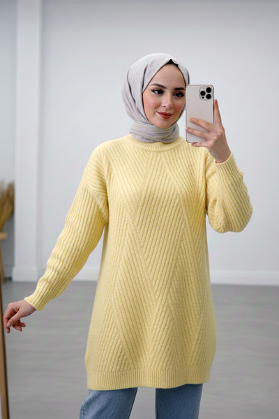 Kirazgym Yumoş Rope Line Pattern Knitwear Tunic Sweater