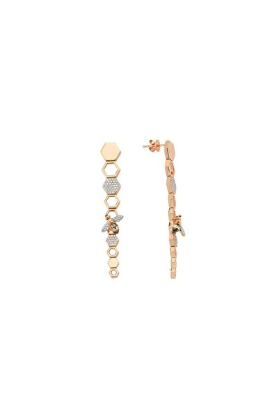 Hexa Glow 14k altın kaplama , zirkon taş özel tasarım kadın küpe