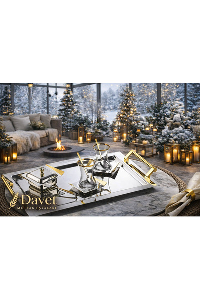 Davet Miranda 40 Parça Çay Seti - Paslanmaz Çelik ve Cam Seti - Bardak Seti