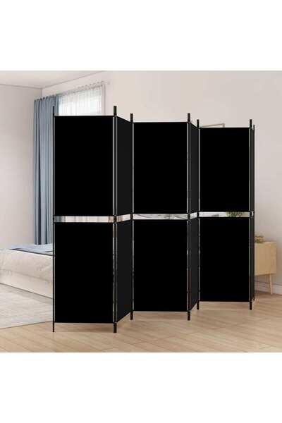 vidaxl فاصل غرفة من 6 ألواح، أسود، 300 × 180 سم، مصنوع من القماش