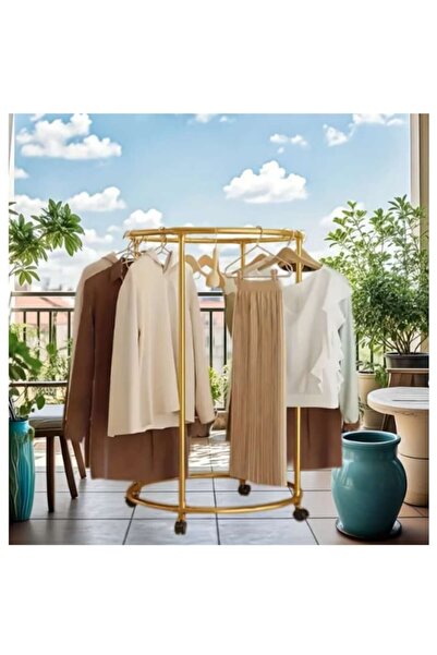 OEM Suport rotund pentru haine, metal, auriu, 130cm x 80cm, cu roți
