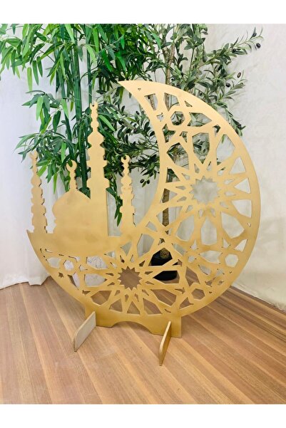 Generica Wooden crescent moon with a large mosque, diameter 100 cm