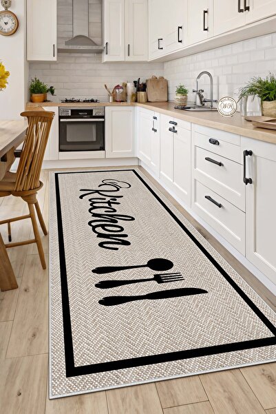 West Home Makinede yıkanabilir kaymaz taban leke tutmaz dijital bej mutfak ha...