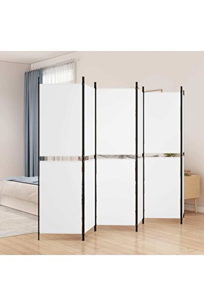 vidaxl فاصل غرفة بستة ألواح، أبيض، 300 × 180 سم، مصنوع من القماش