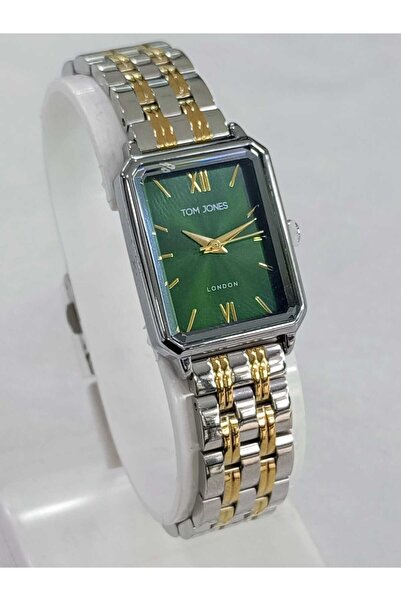 Tom Jones çelik kordonlu, altın sarılı, dikdörtgen, içi yeşil, su geçirmez, 2...
