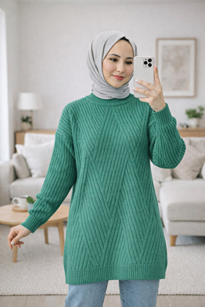 Kirazgym Yumoş Rope Line Pattern Knitwear Tunic Sweater