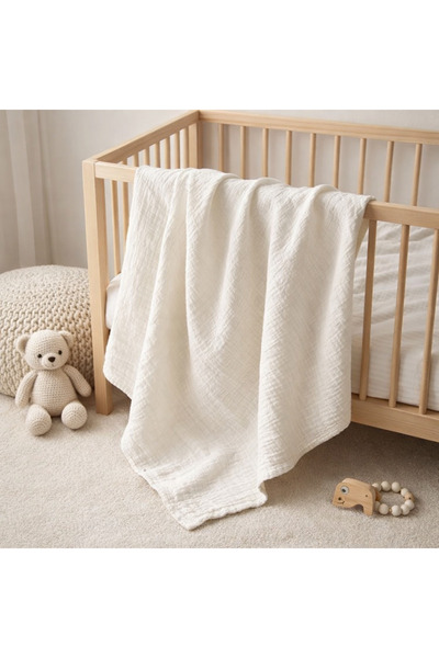 NazeninHome Muslin Baby Blanket (2 Layers) 100 X 100 cm - 100% Cotton Cream