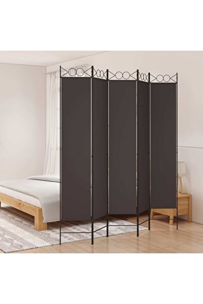 vidaxl فاصل غرفة من 5 ألواح، بني اللون، 200 × 220 سم، مصنوع من القماش