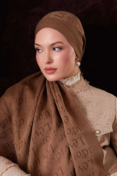 Levidor Text Printed Nai̇a Jacquard Shawl-Camel