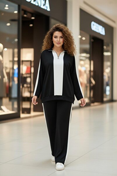 Mossta Modern Design Double Suit with Half Zipper Pockets - Black