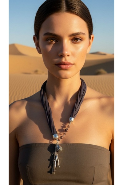 Gönülden Tasarım Taş Boncuk Uçlu Penye Kadın Fular Kolye