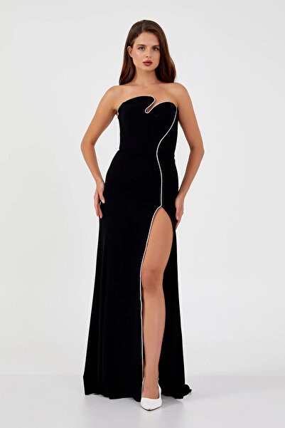 ŞEREF VURAL Women's Strapless Deep Slit Fishtail Formal Evening Dress 8266 Black