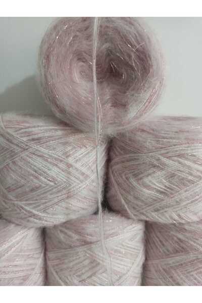 İPEK YÜN İPLİK DÜNYASI Angora Knitting Yarn 2 Ply (Off White) Glitter (Pink, ...