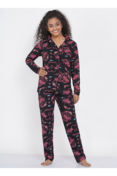 LAUREN SMITH Teen Girl's Pajama Set Long Sleeve Buttoned Top with pants 2 Pie...