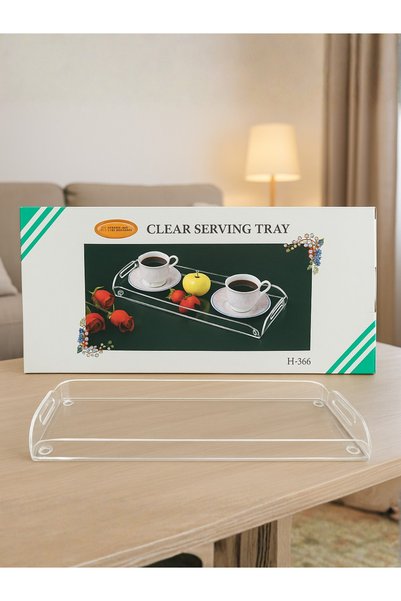 ALKHANBASHI Clear Acrylic Serving Tray with Handles – Modern Multipurpose Table Tray (397X157X47H mm)