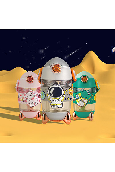 Ominii زجاجة ماء للأطفال بسعة 400 مل مزودة بماصة على شكل صاروخ، كوب شرب مضاد ...