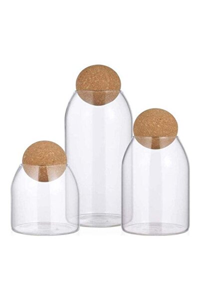 DOMEET 3-Piece Food Storage With Cork Ball Lid Clear