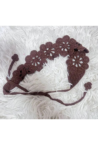 burjalmodah Handmade crochet hair tie in brown | Headband with an openwork fl...