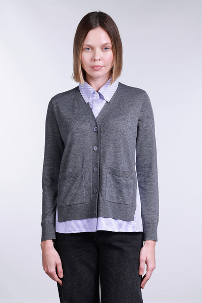 Sempre Women's Inner Shirt Detailed Wool Cardigan 2725 Gray
