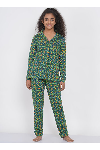 LAUREN SMITH Teen Girl's Pajama Set Long Sleeve Buttoned Top with pants 2 Pie...