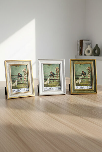Asya Çerçeve Dekoratif 3'lü Set Karışık Antik Desenli 10x15 Ayaklı Plastik Fo...