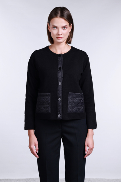 Sempre Women's Cardigan with Bag Pockets and Double Fabric Detail 2710 Black
