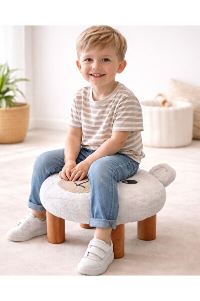 orendahome ÇOCUK PUFU AYICIK TASARIMLI-PELUŞ OTURUMLU AHŞAP GÖRÜNÜMLÜ PLASTİK...