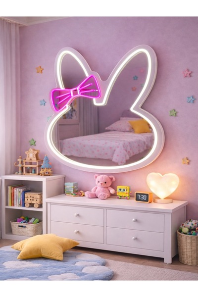 DHELEKTROMARKET Neon Kurdaleli Tavşan Ayna 60 cm Pembe Beyaz
