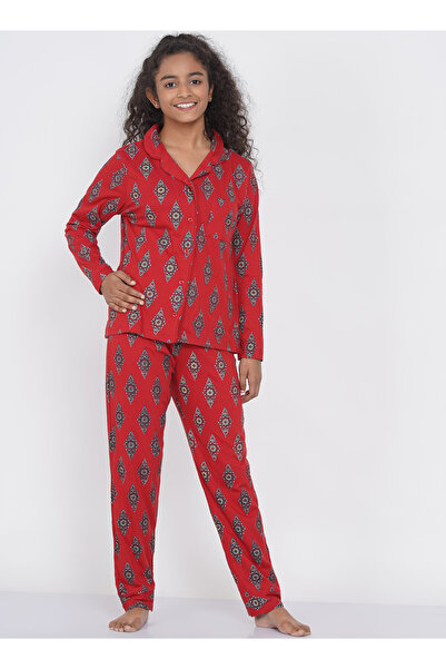 LAUREN SMITH Teen Girl's Pajama Set Long Sleeve Buttoned Top with pants 2 Pie...