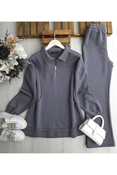 TrendParis Three-Thread Half-Zipper Detailed 2-Piece Set