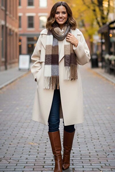 Swana Eșarfă groasă cu ciucuri pentru femei, cu umeri lati și aspect de șal