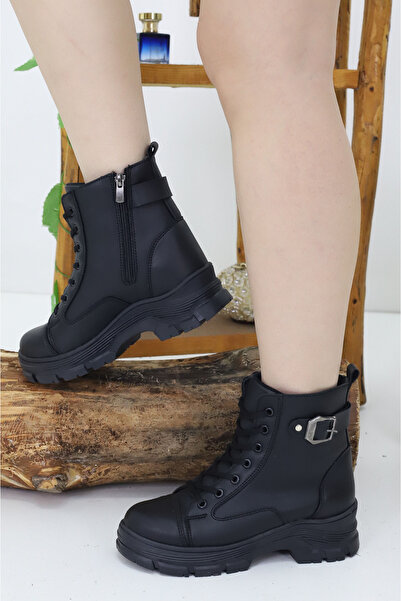 Emax Γυναικείο φερμουάρ στο πλάι με κορδόνια Με αγκράφα Χοντρή σόλα Αρβύλες Χ...