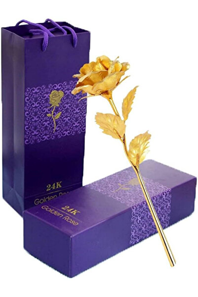 OEM Decorative gold-colored rose in elegant box, premium gift with bag included