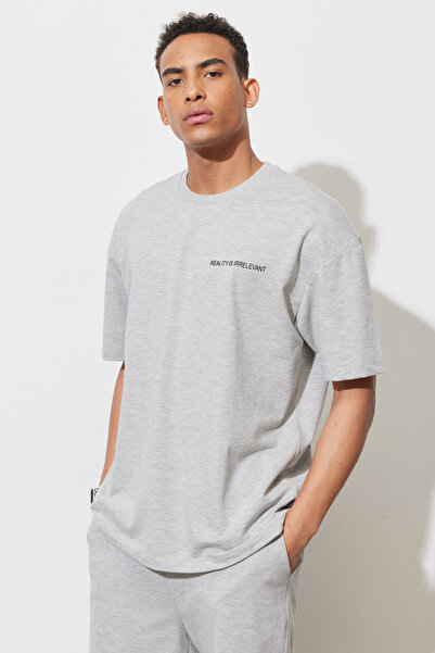 AC&Co / Altınyıldız Classics Gray Melange Oversized Loose Cut Crew Neck Cotto...