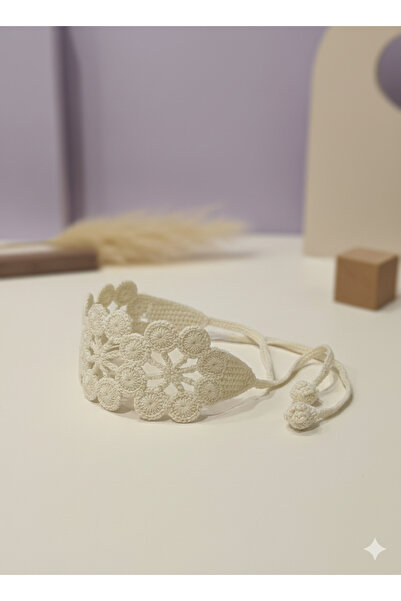 burjalmodah Handmade crochet hair tie in off-white | Headband with a connecte...