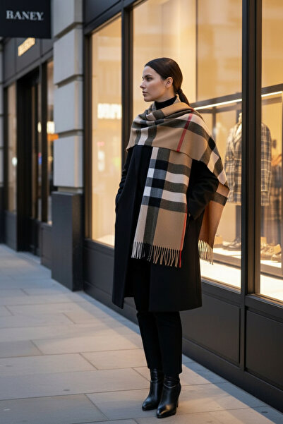 Onur Scarf - Quality Cashmere Shoulder and Neck Scarf Plaid Pattern 65 X 180 ...