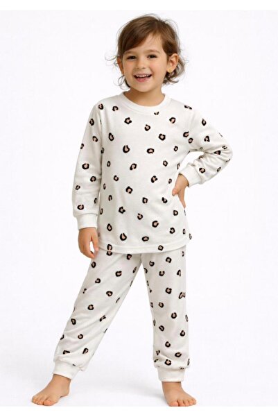 Emilakids Leopard Patterned Interlock Long Sleeve Girls Pajama Set