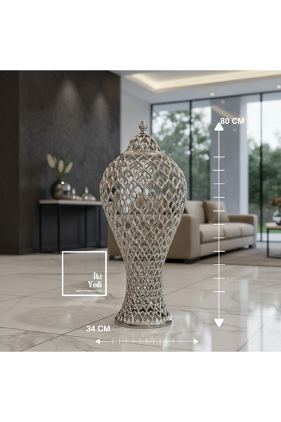 İki Yedi Konsept Bethany Gümüş Gri Renk Döküm Metal İşlemeli Büyük Boy Dekora...