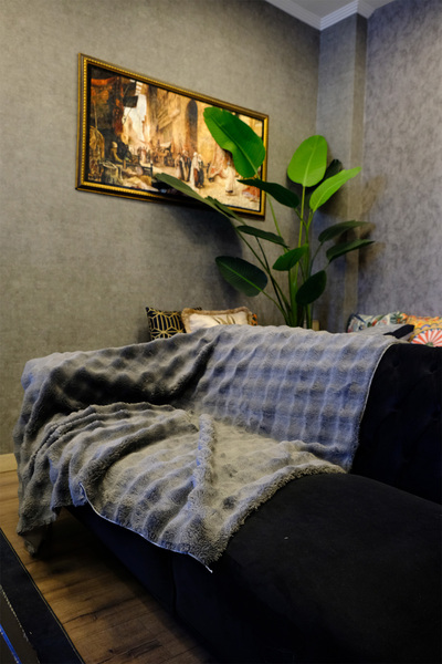 DEKOMOD Plush Sofa Throw Blanket Fluffy Bubble Antrast Multi-Purpose Diamond ...