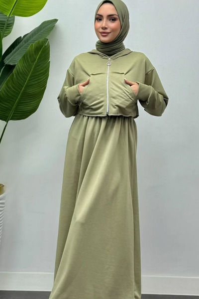 Tesettür Diyarı Σετ ισλαμικής ενδυμασίας με φερμουάρ K με κουκούλα και εσωτερ...