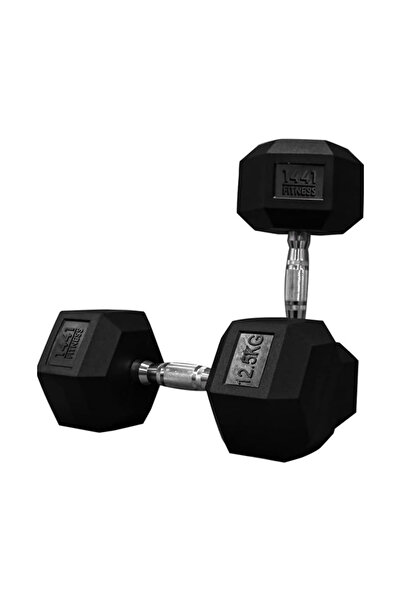 Prosportsae Rubber Hex Dumbbells 12.5kg Pair – Ergonomic Chrome Handle, Fitne...