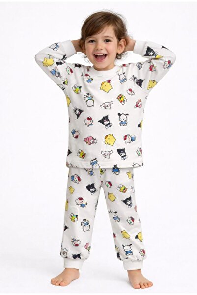 Emilakids Patterned Interlock Long Sleeve Girls' Pajama Set