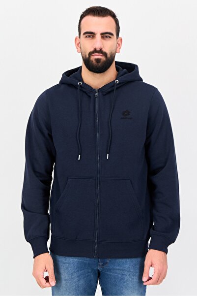 Lotto Men Embroidered Logo Long Sleeve Full Zip Hoodie, Navy