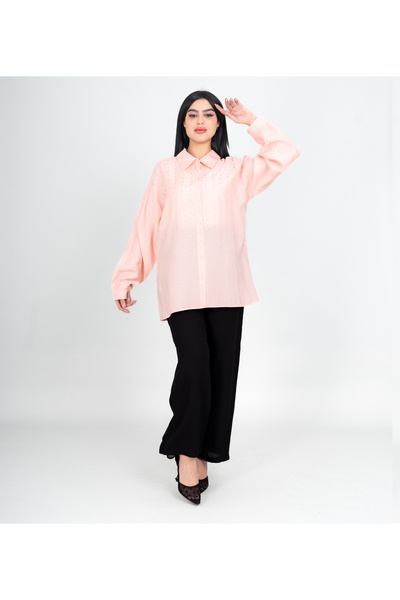 IKKXA Modern Two-Piece Outfit Shirt and Black Pants Crystal Details