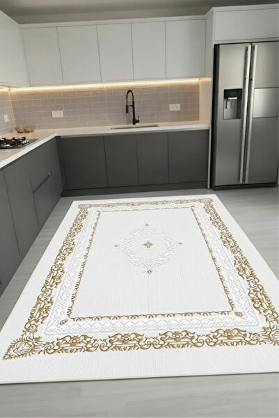 CENTER AVM Beyaz Gold Halı Leke Tutmaz Mutfak Halısı Makinede Yıkanabilir Kay...