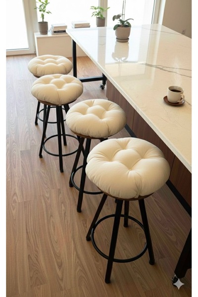 TEZKOTEKSTİL Yuvarlak Sandalye | Tabure Minderi Bağlama İpli | Astarlı & Punt...