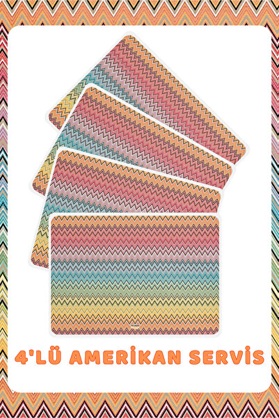 The Grade Amerikan Servis 4'lü Set Zikzak Desen Leke Tutmaz Amerikan Servis M...