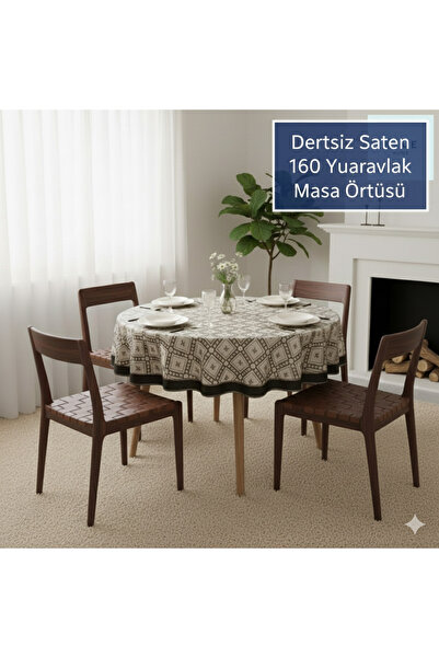 Blue Home SİYAH İNCİ SİMLİ DERTSİZ MASA ÖRTÜSÜ 160 CM YUVARLAK .